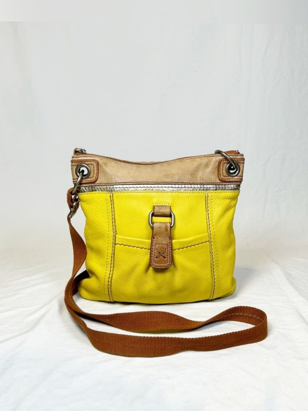 The Sak Yellow Distressed Pebbled Leather Kendra Cross Body Bag